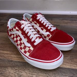 Red Checkered Vans Low Top Old Skool